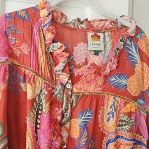 FARM Rio Tropical Ruffled Blouse in Red and Pink